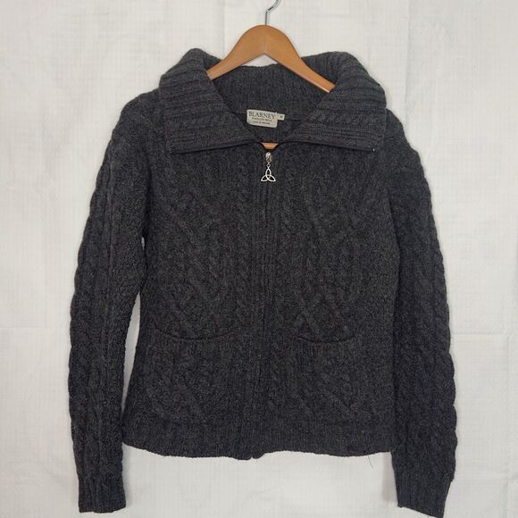 Blarney Woolen Mills Medium cardigan Cable Knit Made In Ireland 100% Wool - Picture 1 of 5